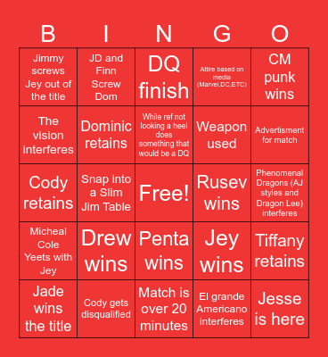Saturday Nights Main Event (November 1, 2025) Bingo Card