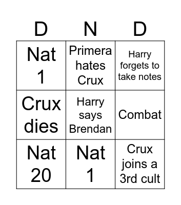 DND Today Bingo Card