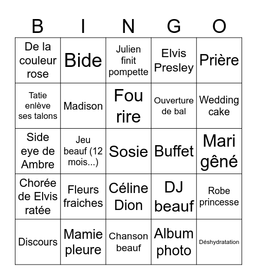 Mariage de Tatie Bingo Card