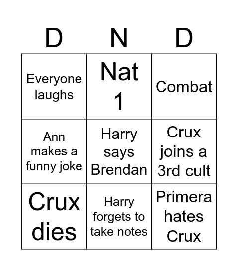 DND Bingo Card