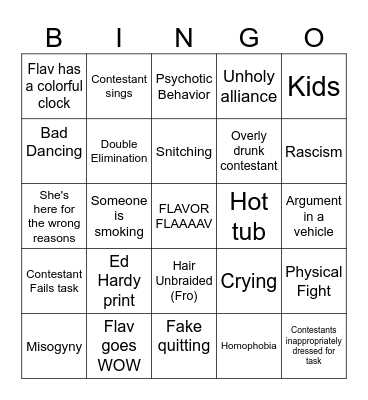 Flavor of Love Season 3 Bingo Card