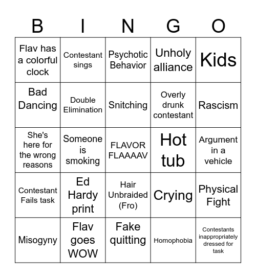Flavor of Love Season 3 Bingo Card