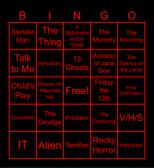 Horror Movie Trivia Bingo Card