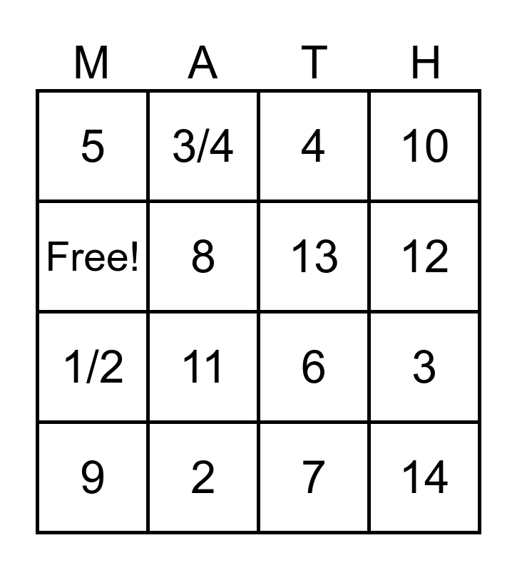 Slope Bingo Card