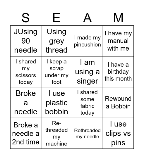 Sew Retreat Bingo Card