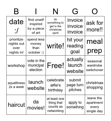 November Bingo Card