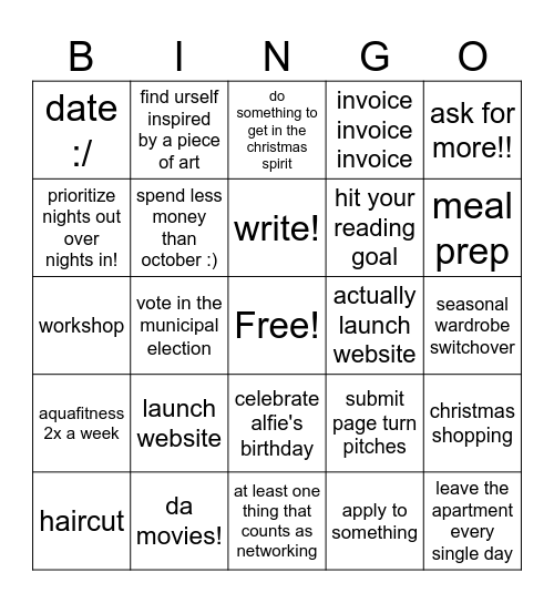 November Bingo Card