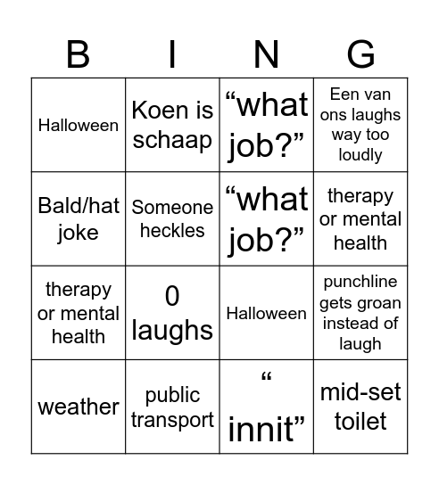 BBQomedy Bingo Card