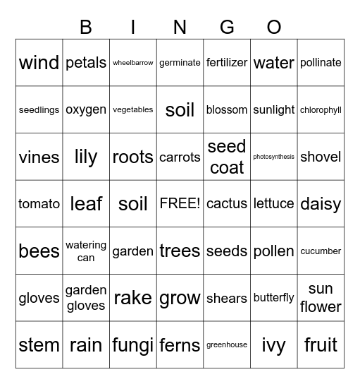 Plants Bingo Card