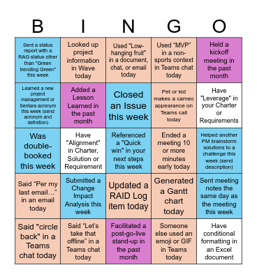Project Management Bingo Card