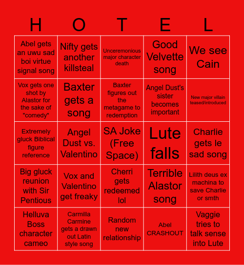 Hazbin Hotel S2 EP3-8 Bingo! Bingo Card