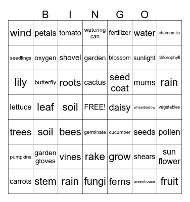 Plants Bingo Card