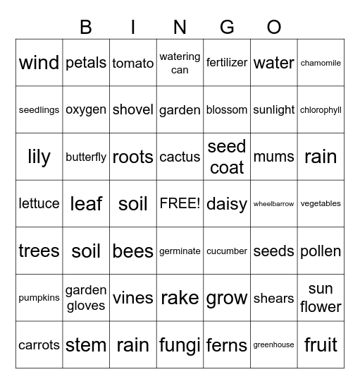 Plants Bingo Card