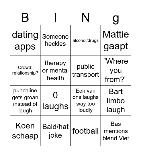 BBQomedy Bingo Card