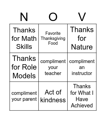 Gratitude Bingo Card
