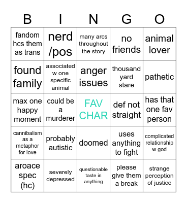 My fav char combo Bingo Card
