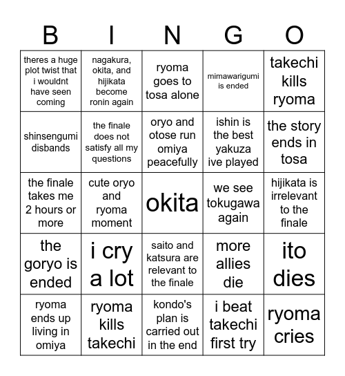ishin finale Bingo Card