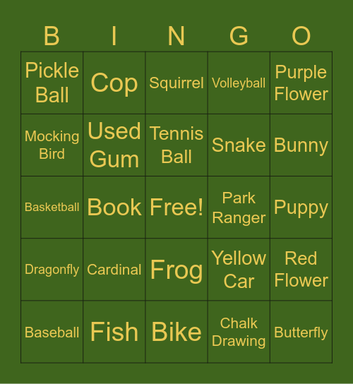 Park Bingo Card