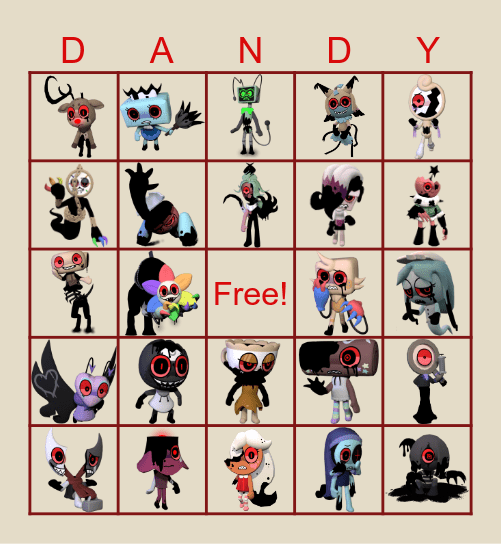 Dandy's World Twisted Bingo (CHRISTMAS INCLUDED) Bingo Card