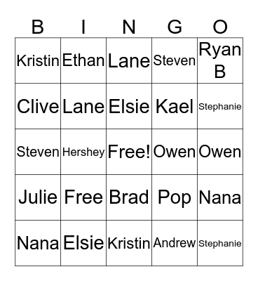 Family Bingo Card
