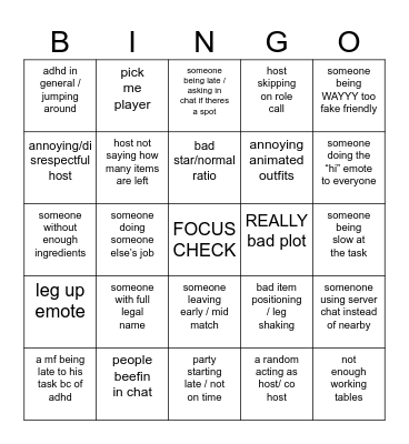 COOKING PARTY BINGO ! Bingo Card
