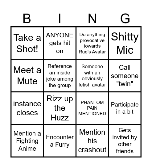 Zweekers Ultimate Drinking Night Bingo Card