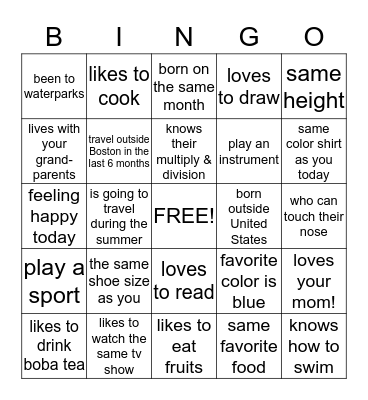 Find someone who..... Bingo Card