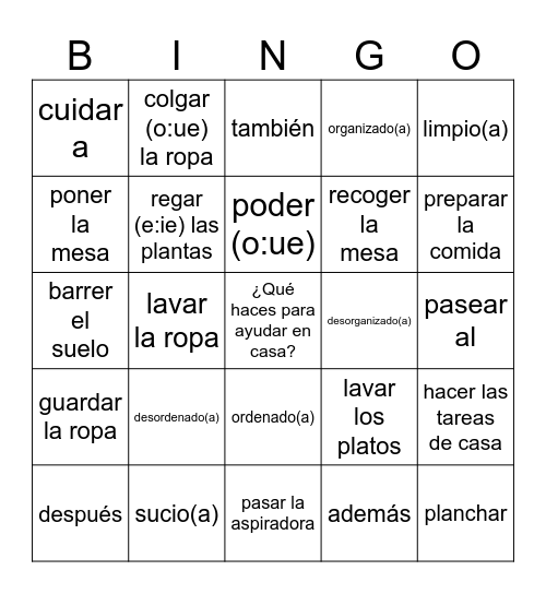 Quehaceres Bingo Card