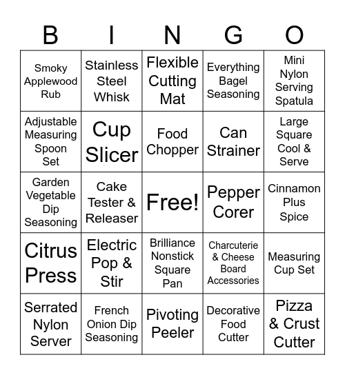 Julie's Pampered Chef Party Bingo Card