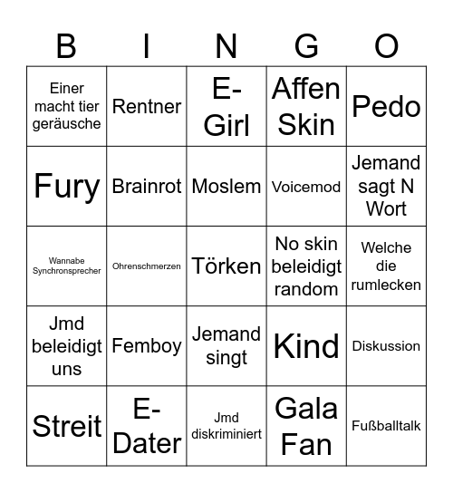 German Voice Bingo Card