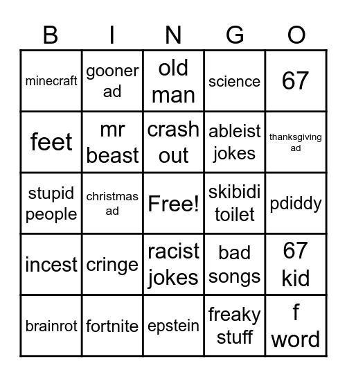 youtube shorts bingo Card