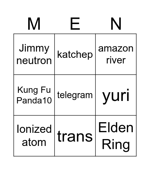 hehehe Bingo Card