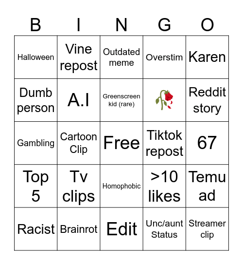 YT SHORTS BINGO Card