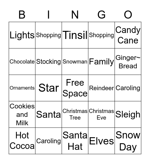 CHRISTMAS Bingo Card