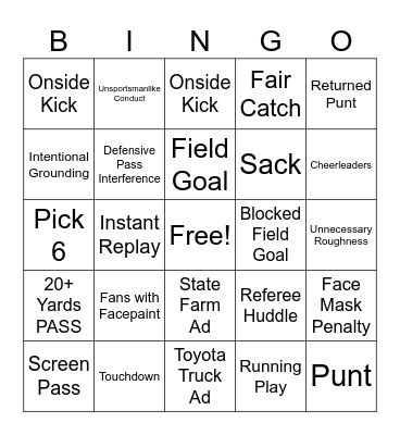 Gunslinger Football Bingo Card