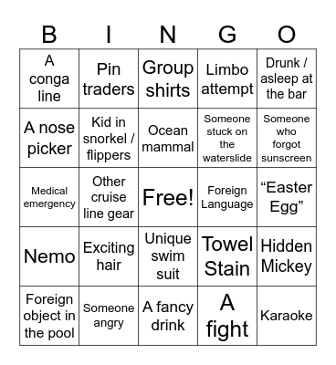 Disney Cruise Bingo Card