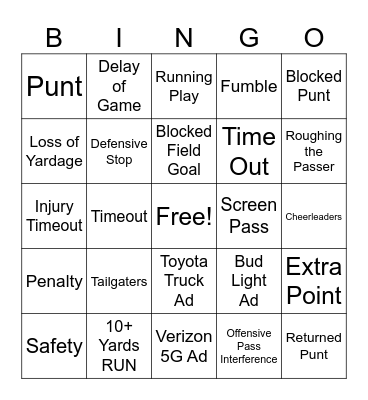 Gunslinger Football Bingo Card