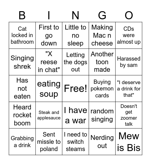 Reese Bingo Card Bingo Card