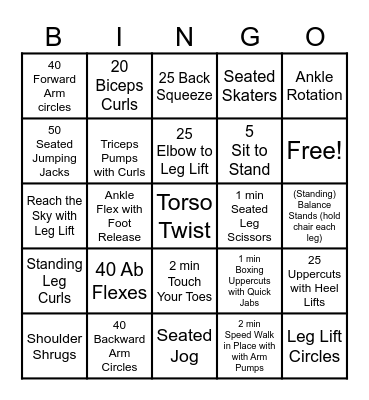 Fitness Bingo Card