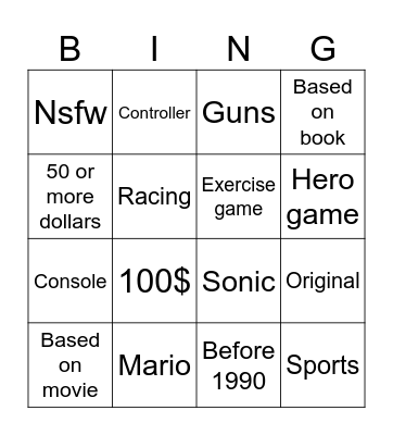 game shop bingo Card
