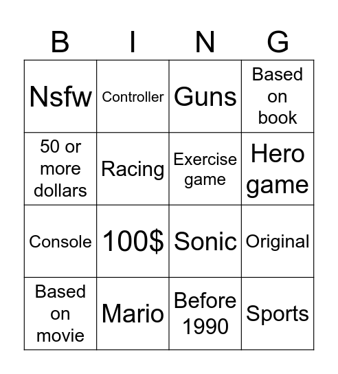 game shop bingo Card