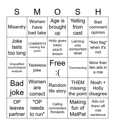 Reddit Podcast Bingo Card