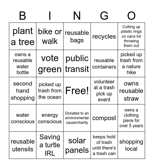 Climate change/environmental bingo Card
