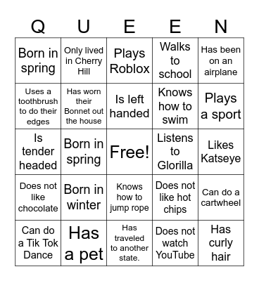 Princesses and Queens Bingo Card