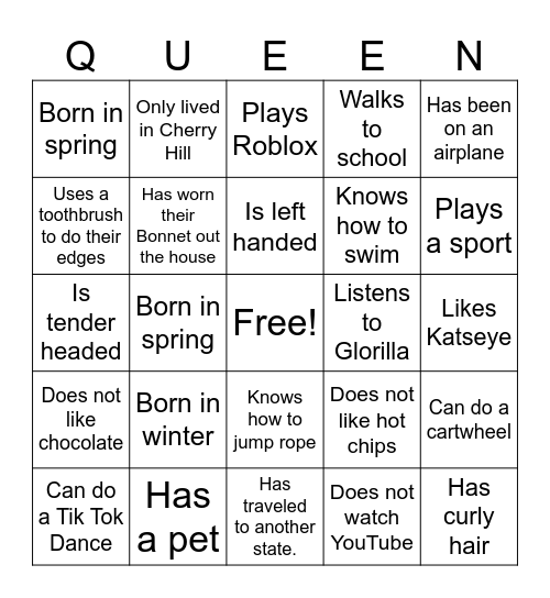 Princesses and Queens Bingo Card