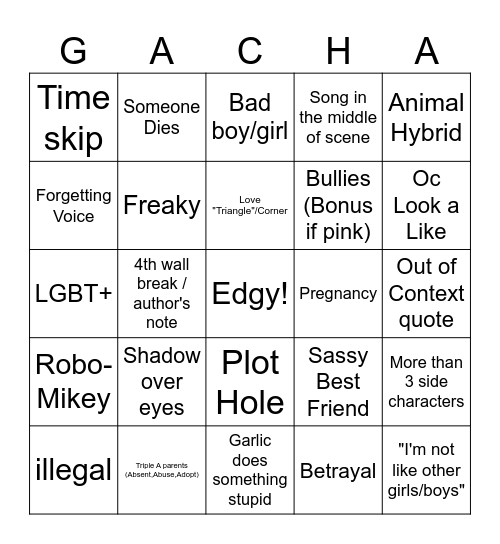 GACHA  BINGO Card