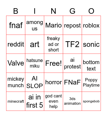 YT Short bingo Card