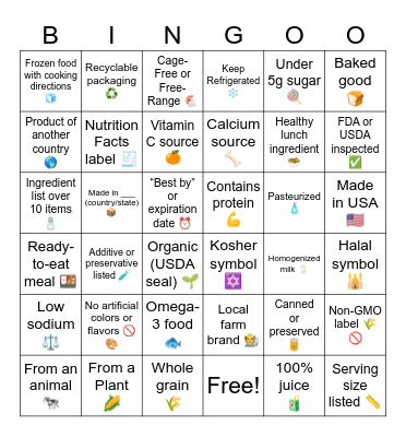 FOOD Bingo Card