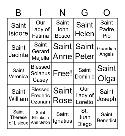 All Saints Day Bingo Card