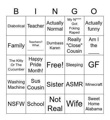 Sus Reddit Stories Bingo Card
